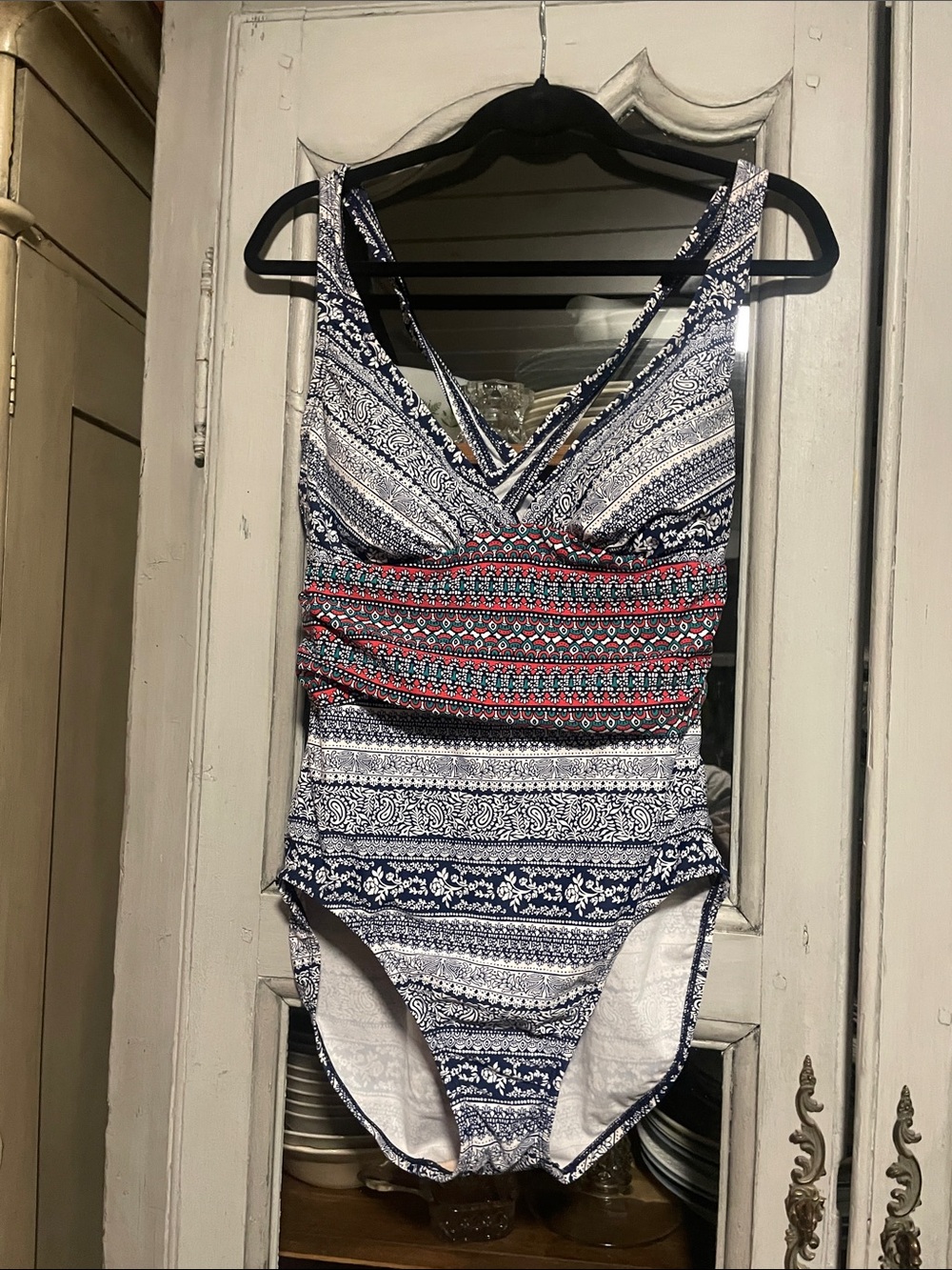 Merona Girls' One-Piece Swimsuit in Navy, White & Red Pattern